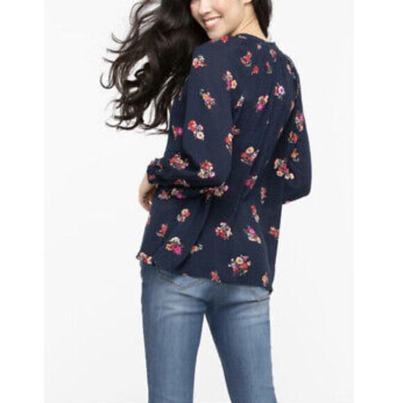 Democracy Size S Navy Pink Floral Button Front Blouse Top Summer Casual Resort - Picture 2 of 13